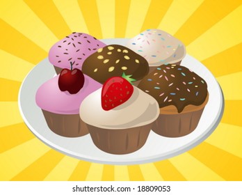 Fancy decorated assorted cupcakes illustration clip art