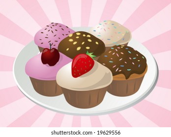 Fancy decorated assorted cupcakes illustration clip art
