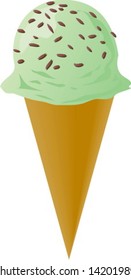 Fancy decorated ice cream cone mint chocolate chip, illustration