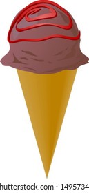 Fancy adorable cuchara de chocolate de helado de cono de helado con remolacha de fresa, ilustración