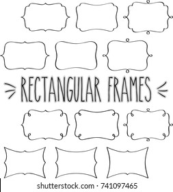 Fancy decorative blank rectangle frames single line border black outline label, Classic vintage curvy  doodle clear stickers, Pretty rectangular greeting tag Invitation, Retro empty logo