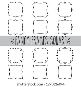 Fancy decorative blank square frames single line border black outline label, Classic vintage curvy  doodle clear stickers, Pretty greeting tag Invitation, Retro empty logo