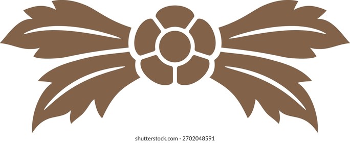 Elemento decorativo de lujo. Flor con adorno de hojas. Vintage marrón adornado. Arte floral. Forma floreciente elegante. Follaje art deco. Barroco, patrón de Vector de damasco para la invitación de boda, tarjeta de felicitación
