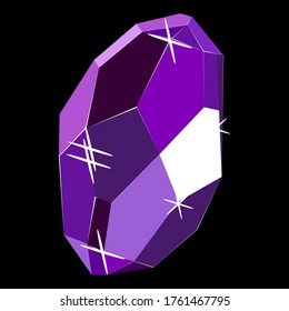 Fancy deep purple crystal gem isolated on black background. Vector illustration jewel or precious diamond gem.