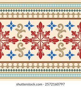 Fancy Deluxe Colorful Scroll Ornament Embroidery Pattern. Delicate Refreshing Baroque and Geometric Florals Decoration. Traditional Royal Handicraft Silk Weaves Bandana Tie Apparel Classy Manly Strong