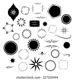 Fancy Design Elements Vector With Black And White Borders And Frame Designs, Victorian Designs In Round Star And Square Shapes