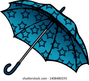 Fancy Design Umbrella in Blue Colour with Star Pattern [Vector]