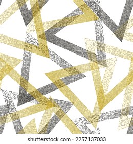 Fancy dotwork triangles vector seamless pattern. Geometric tileable background with dots texture. Gradient triangles of chevron dots seamless ornament. Fabric print.