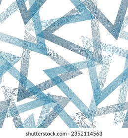 Fancy dotwork triangles vector seamless pattern. Geometric endless background with dots texture. Gradient triangles of halftone dots seamless ornament. Wallpaper print.