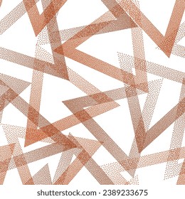 Fancy dotwork triangles vector seamless pattern. Geometric infinite background with dots texture. Gradient triangles of halftone dots seamless ornament. Wallpaper print.