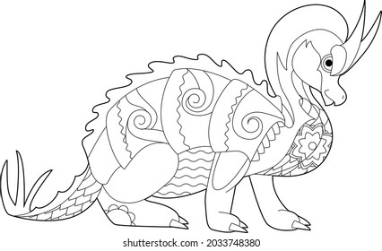 Fancy dragon on white background. Contour linear illustration for coloring book with fantasy reptile.  Anti stress picture. Line art design for adult or kids  in zentangle style and coloring page.
