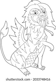 Fancy dragon on white background. Contour linear illustration for coloring book with fantasy reptile.  Anti stress picture. Line art design for adult or kids  in zentangle style and coloring page.
