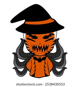 Fancy dress with a black hat at Halloween, Design element for logo, tattoo, textile, fabric pattern design decorations templates and other designs.