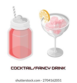 a fancy drink, such as a cocktail or mocktail, served in a decorative glass. perfect for bar menus, cocktail party invitations, nightlife promotions, and design projects requiring an upscale.