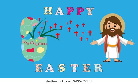 fancy easter festival with happy jesus for background poster celebration presentation cartoon. vector illustration