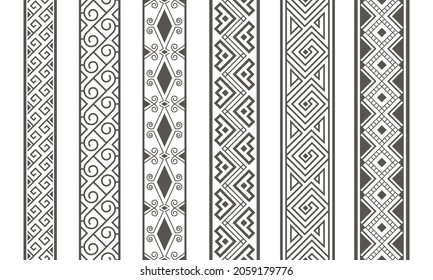 Fancy edges. Scrapbook paper seamless borders, vintage decorative ribbons, geometric and floral motif ethinic boarder set, wedding bands design, braid lines vector illustration on white