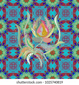 Fancy fabric pattern. Seamless floral pattern with flowers, watercolor. Vector pattern.