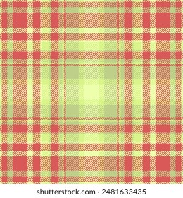 Fancy fabric tartan pattern, vertical texture vector seamless. Clan check plaid textile background in lime and red colors palette.