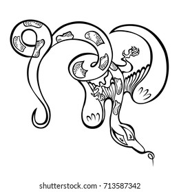 Fancy fabulous flying animal dragon serpent black white
