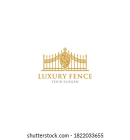 fancy fence with flower shield logo vector