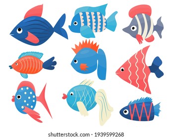 Fancy fish set vector cartoon illustration for kids decor
