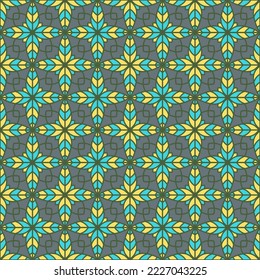 Fancy floral geometry seamless vector tile pattern. Classic geometric patchwork sample ornament. Abstract flower repeating tiling textile print. Textured cotton flat infinity ornament.