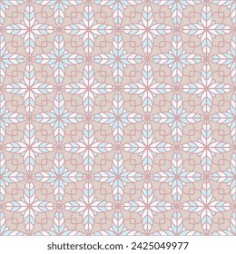 Ausgefallenes florales Geometrie nahtloses Vektorfliesenmuster. Einfache geometrische Patchwork-Musterornament. Abstrakter Blumenwiederholungs-Fliesenstoff-Druck. Mosaikverpackung Arabesque Bohemian Motiv