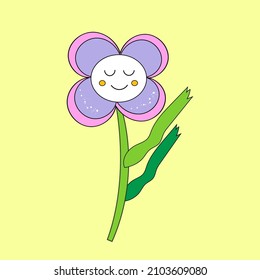 A fancy flower with eyes and leaves. A hippie plant in the style of the 70s. space for text.