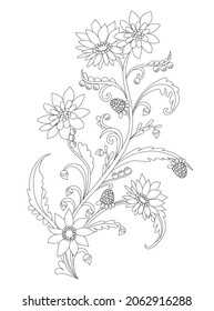 fancy flowering tree with berries for your coloring book