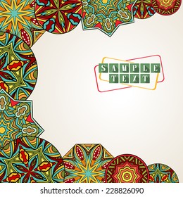 Fancy forms for ethnic background. Abstract border with bright ethnic ornaments. Copy space for your special text. Pattern for greeting cards, invitations or posters. Vector file is EPS8.