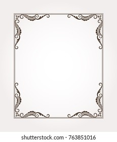 Fancy frame border. Decorative ornament with leaves. Vector illustration