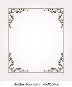 Fancy frame border. Decorative ornament with leaves. Vector illustration