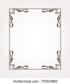 Fancy frame border. Decorative ornament with leaves. Vector illustration