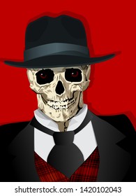 Fancy gangster skull, death head with hat and suit. 