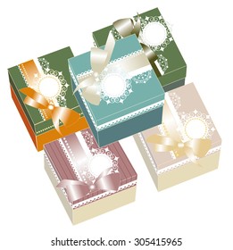 Fancy gift boxes decorated with ribbons and lace