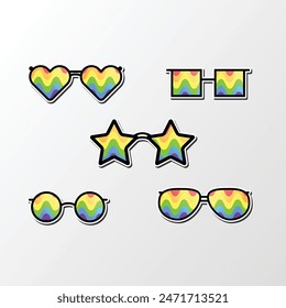 Fancy glasses with pride rainbow tints five vector set