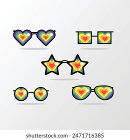 Fancy glasses with pride rainbow tints five vector set