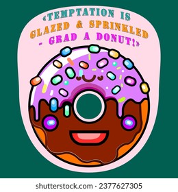 Fancy glazed donut in vibrant vector art for promotional stickers