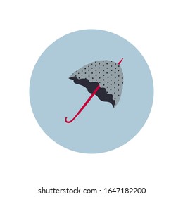 Fancy graue gepunktete Regenschirm auf blauem Kreis Symbol Aufkleber kleine Spot-Illustration. Frühlingssaison regnerisch oder sonnigen Tag Inspiration Grafik Design Typografie Element. Handgezeichnetes Bild. Einfache Vektorillustration