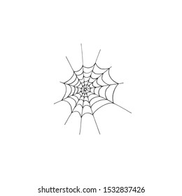 A fancy Halloween spider web, isolated object on the white background, clipart useful for halloween party decoration, hand drawn vector illustration