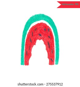 Fancy hand drawn watermelon font. Drawn in color pencils. Bright and juicy letter N