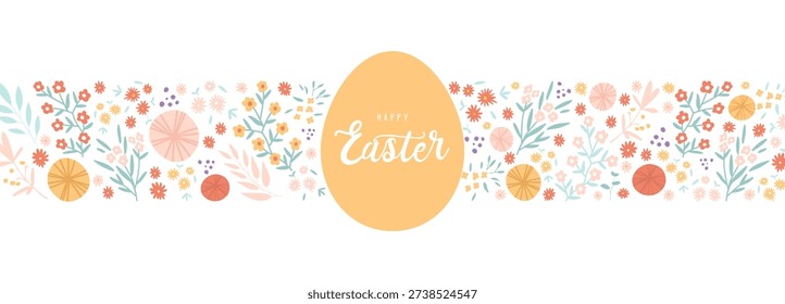 Fancy handdrawn floral Easter background with space for text, vector illustration.