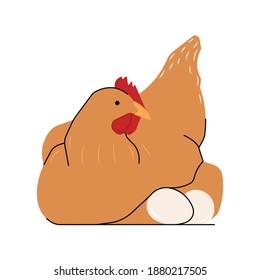 Fancy hand-drawn illustration of a chicken with two eggs, Isolated illustration on white background for your projects 