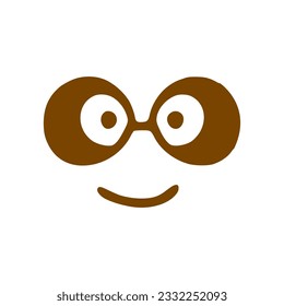 Fancy happy face doodle icon. Emoticon in hand drawn style isolated on white background