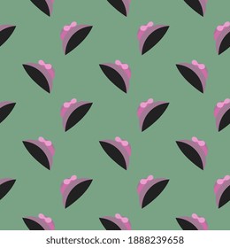 Fancy hat , seamless pattern on a green background.