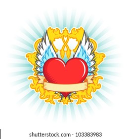 Fancy heart design with wings and banner.