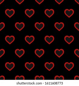 Fancy heart shape seamless repeat pattern vector background. Black, red color. Perfect for fabric designs, wallpaper, tiles, pattern fills, backgrounds and surface textures.
