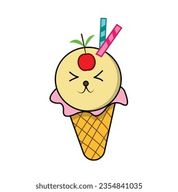 Fancy Ice-cream with cone design vector. Isolated background