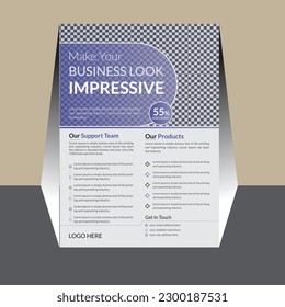 Fancy info text frame. Creative ad flyer font. Modern vector front page. Elegant city banner. Tri fold brochure design with circle, corporate business template for tri fold flyer.