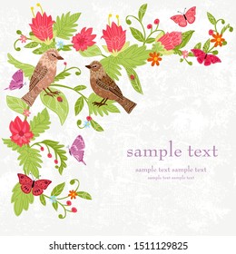 fancy invitation card with couple of pretty birds. romantic day